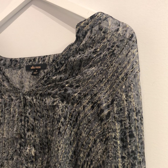 Ella Moss Platinum Print Stripe Sleeve Silk Henley - Picture 3 of 12